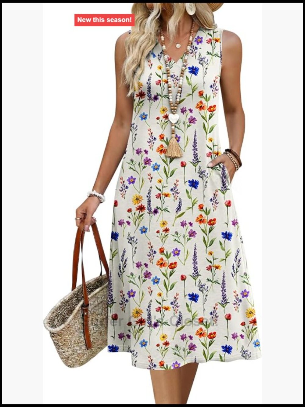Zeagoo Women's Sleeveless V Neck Midi Tank Dress with Pockets